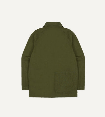 Drake's Green Cotton-Linen Raglan Work Coat