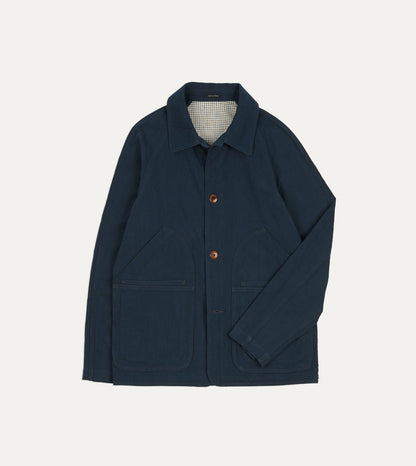 Drake's Navy Cotton-Linen Raglan Work Coat