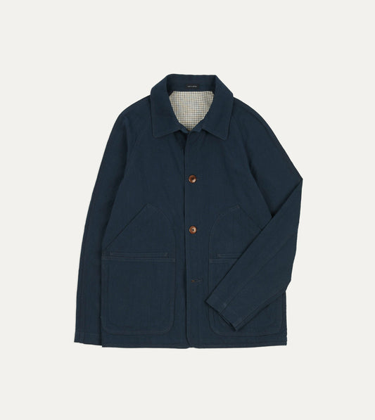 Drake's Navy Cotton-Linen Raglan Work Coat