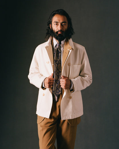 Drake's Ecru Cotton-Linen Double-Breasted Chore Coat