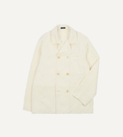 Drake's Ecru Cotton-Linen Double-Breasted Chore Coat
