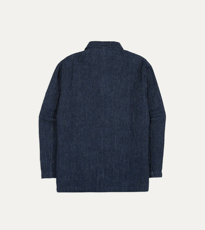 Drake's Indigo Stripe Linen Loop Button Chore Jacket