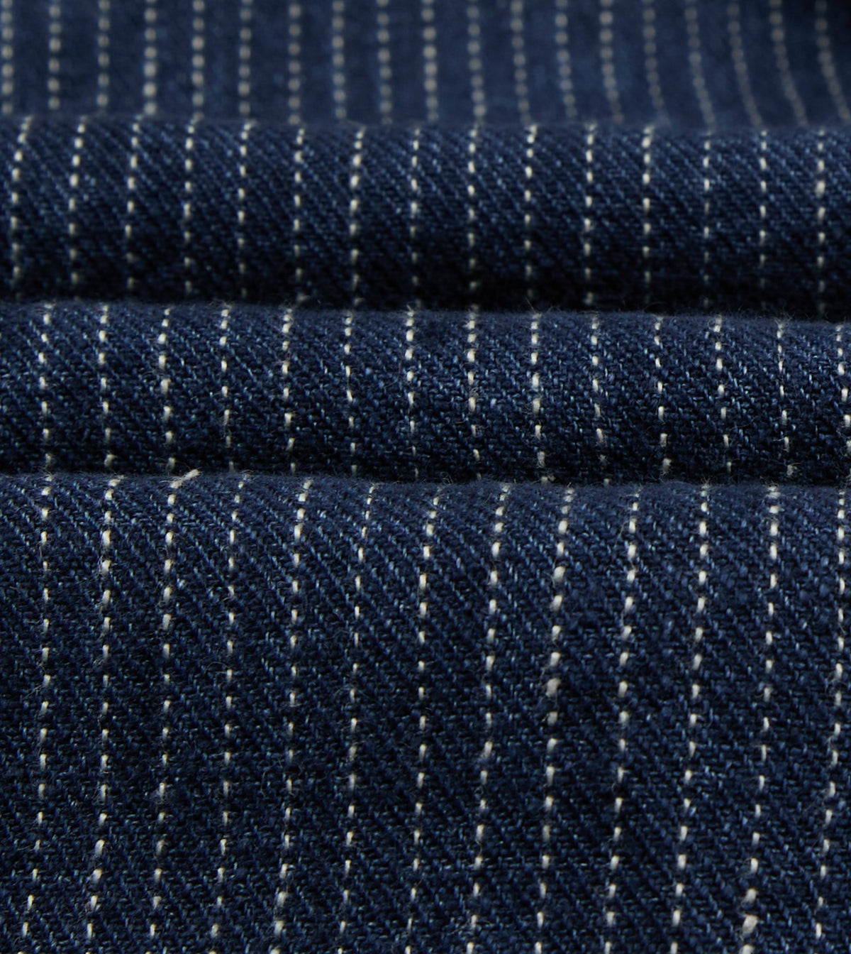 Drake's Indigo Stripe Linen Loop Button Chore Jacket