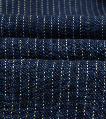 Drake's Indigo Stripe Linen Loop Button Chore Jacket