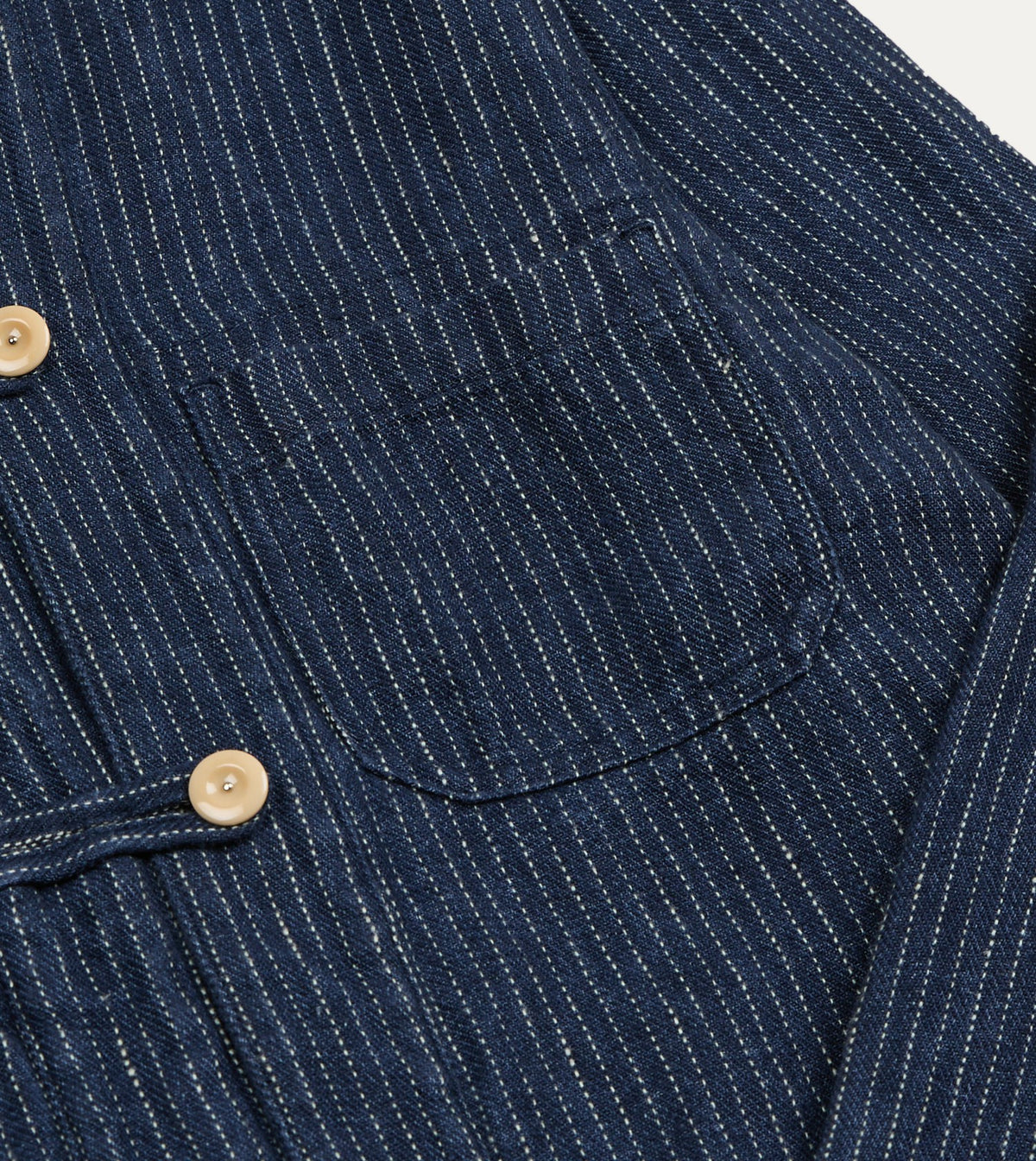 Drake's Indigo Stripe Linen Loop Button Chore Jacket