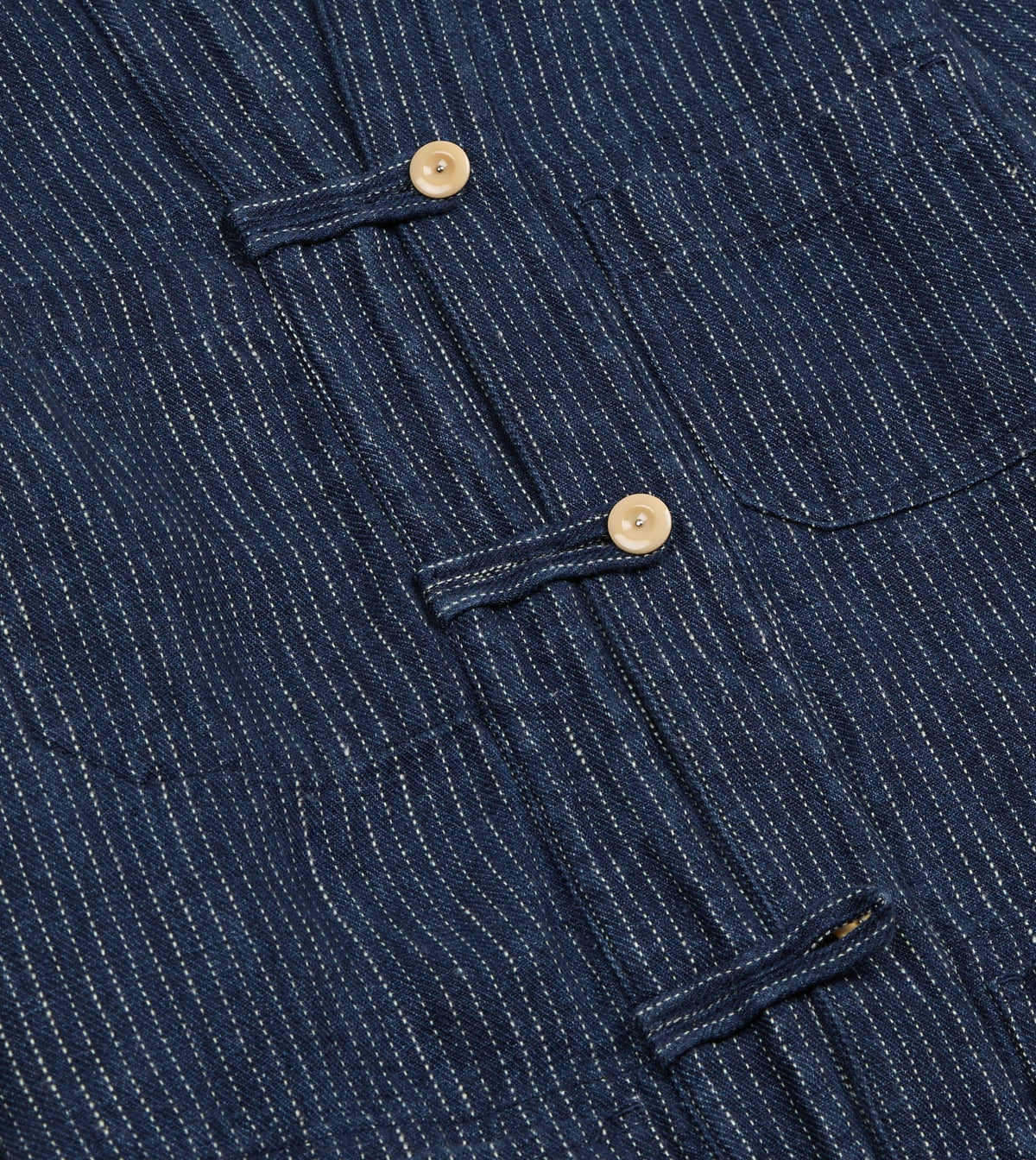 Drake's Indigo Stripe Linen Loop Button Chore Jacket