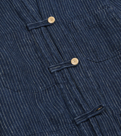 Drake's Indigo Stripe Linen Loop Button Chore Jacket