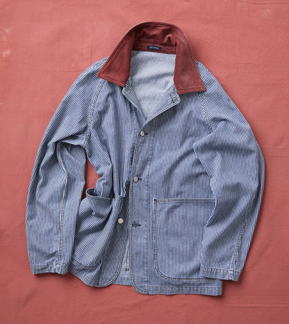 Drake's Indigo Stripe Denim Field Jacket