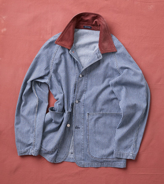 Drake's Indigo Stripe Denim Field Jacket