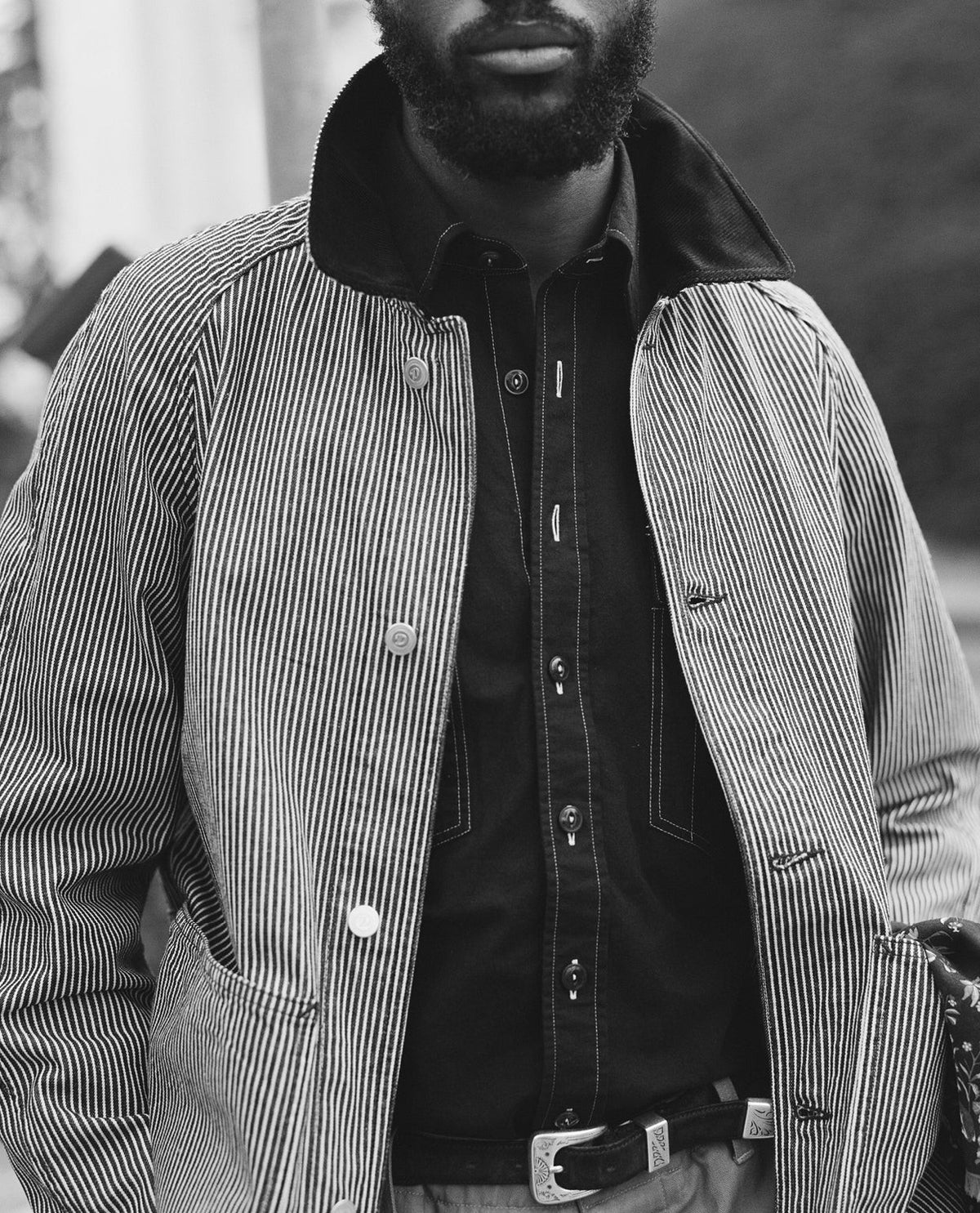 Drake's Indigo Stripe Denim Field Jacket