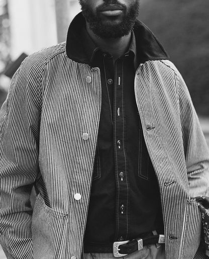 Drake's Indigo Stripe Denim Field Jacket