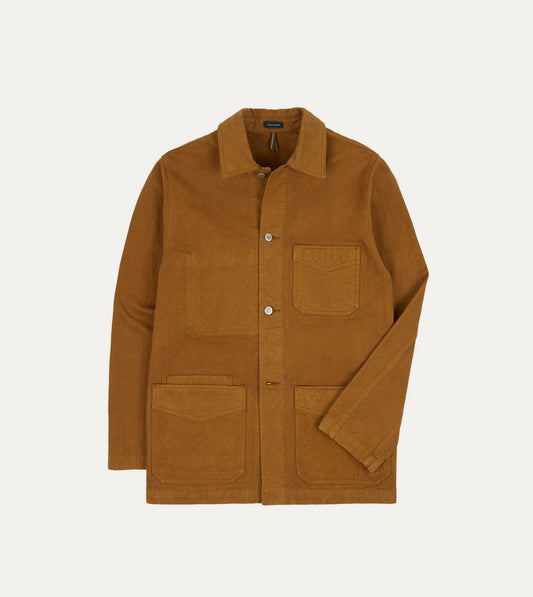 Drake's Tobacco Cotton Duck Canvas Five-Pocket Chore Jacket