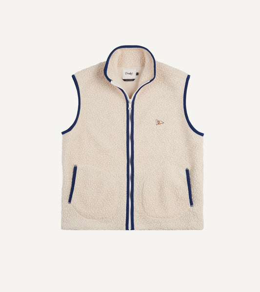 Drake's Ecru Boucle Wool Zip Fleece Vest