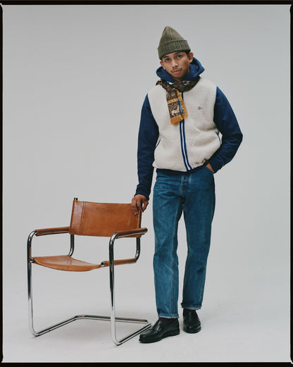 Drake's Ecru Boucle Wool Zip Fleece Vest