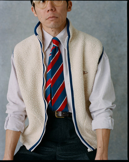 Drake's Ecru Boucle Wool Zip Fleece Vest