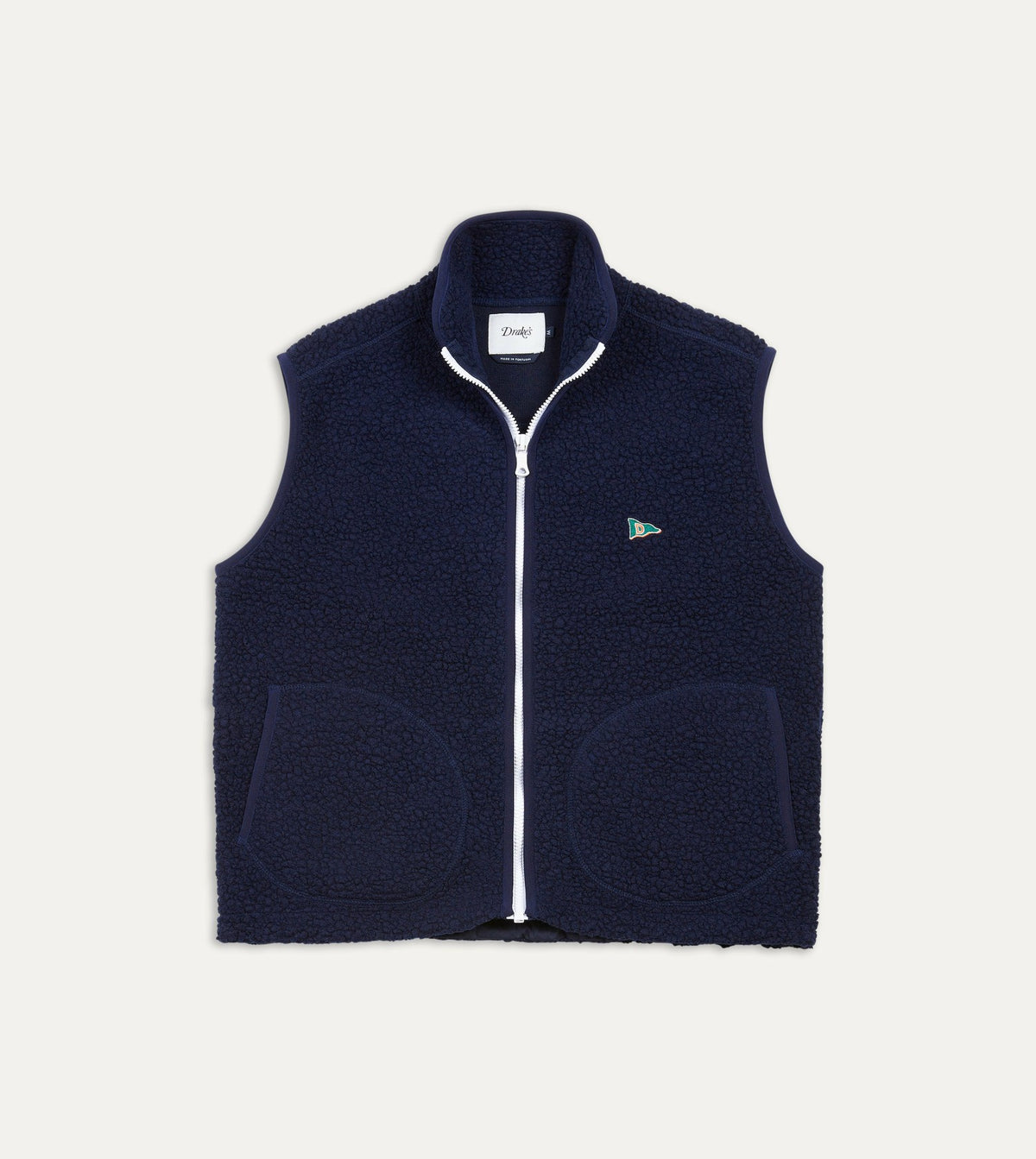 Drake's Navy Boucle Wool Zip Fleece Vest