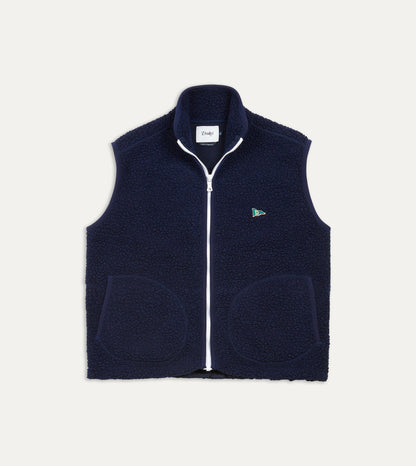 Drake's Navy Boucle Wool Zip Fleece Vest