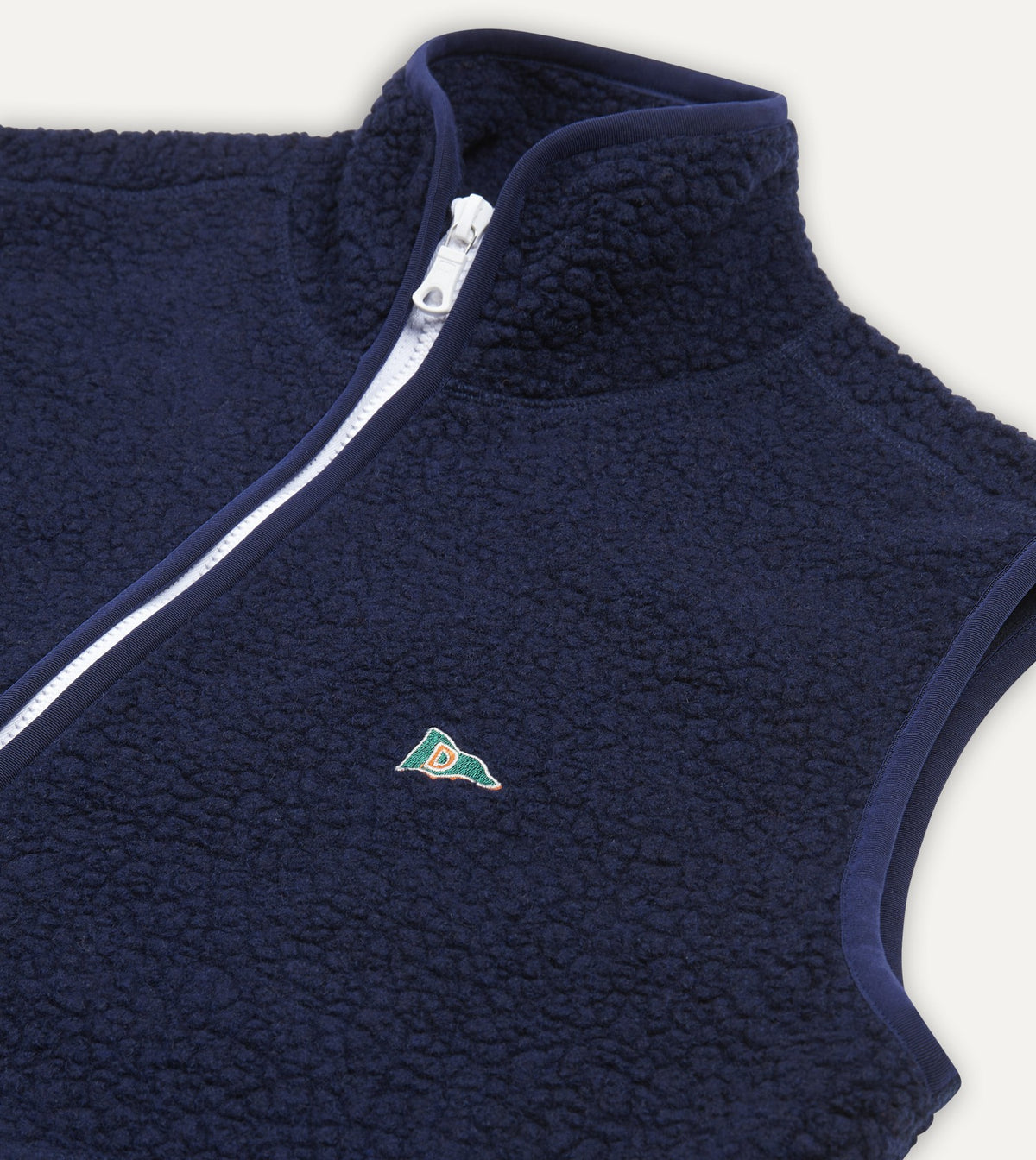Drake's Navy Boucle Wool Zip Fleece Vest