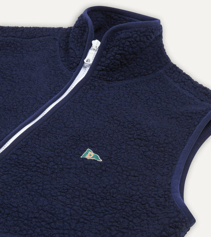 Drake's Navy Boucle Wool Zip Fleece Vest