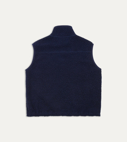 Drake's Navy Boucle Wool Zip Fleece Vest
