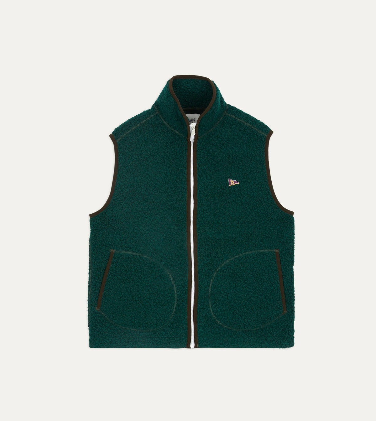 Drake's Dark Green Boucle Wool Zip Fleece Vest