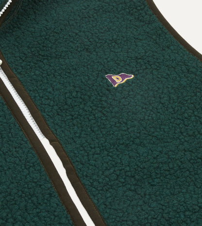 Drake's Dark Green Boucle Wool Zip Fleece Vest