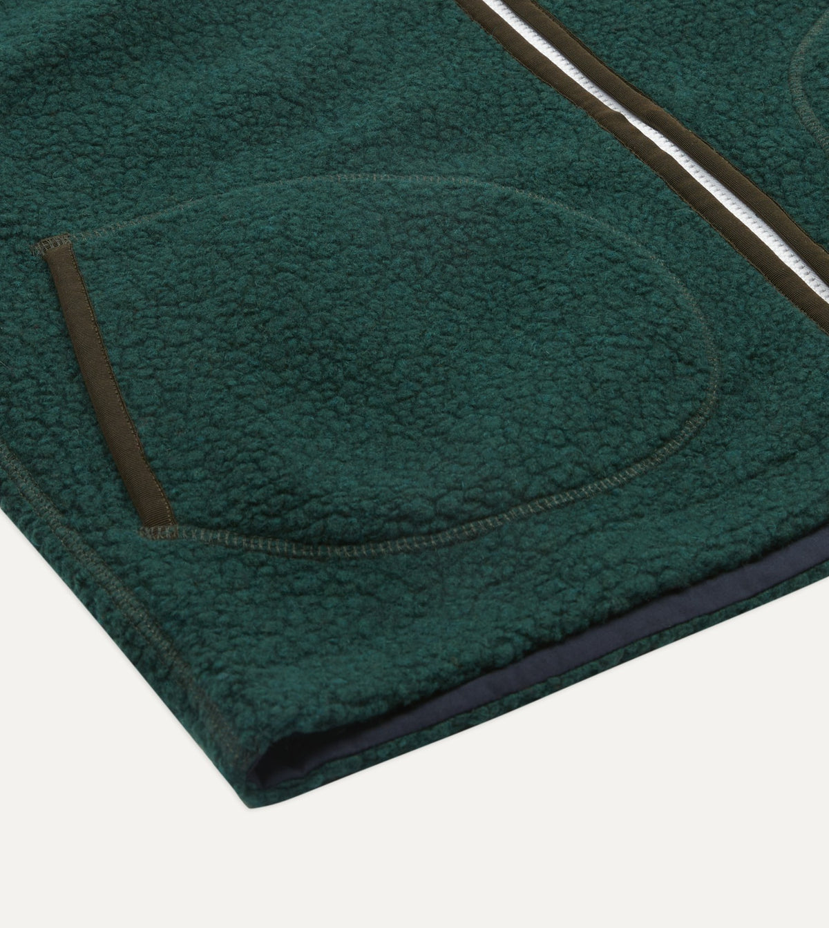 Drake's Dark Green Boucle Wool Zip Fleece Vest
