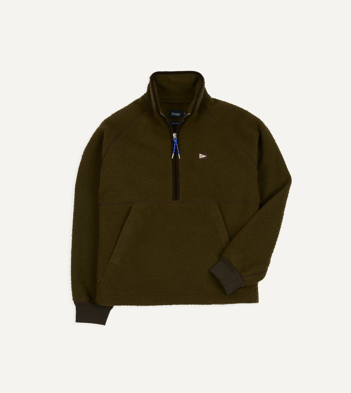Drake's Olive Casentino Wool Half-Zip Pullover Fleece