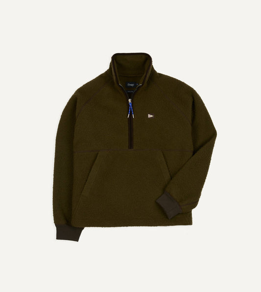 Drake's Olive Casentino Wool Half-Zip Pullover Fleece