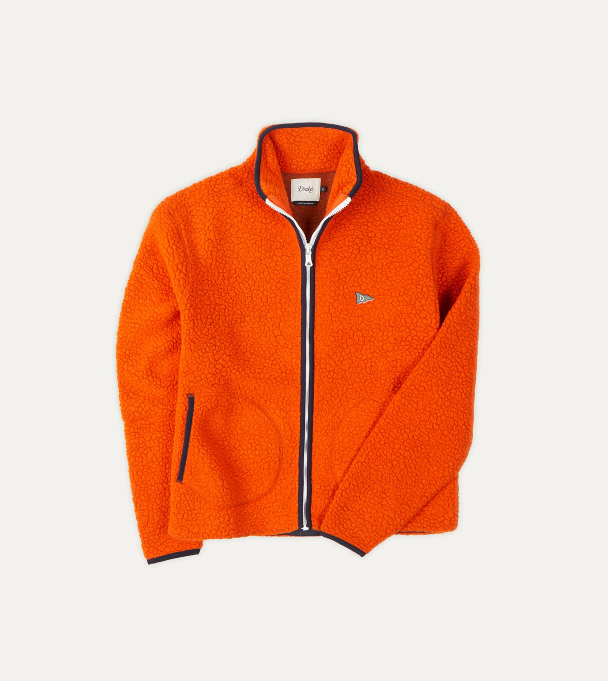 Drake's Orange Boucle Wool Zip Fleece Jacket