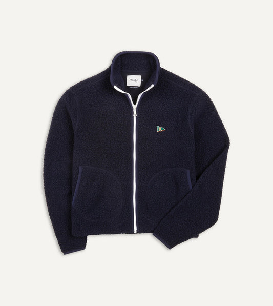 Drake's Navy Boucle Wool Zip Fleece Jacket