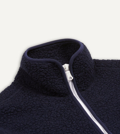 Drake's Navy Boucle Wool Zip Fleece Jacket