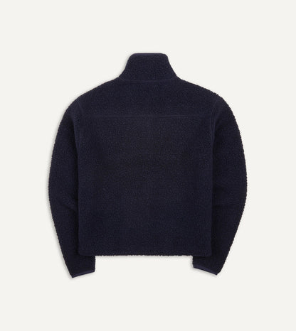 Drake's Navy Boucle Wool Zip Fleece Jacket
