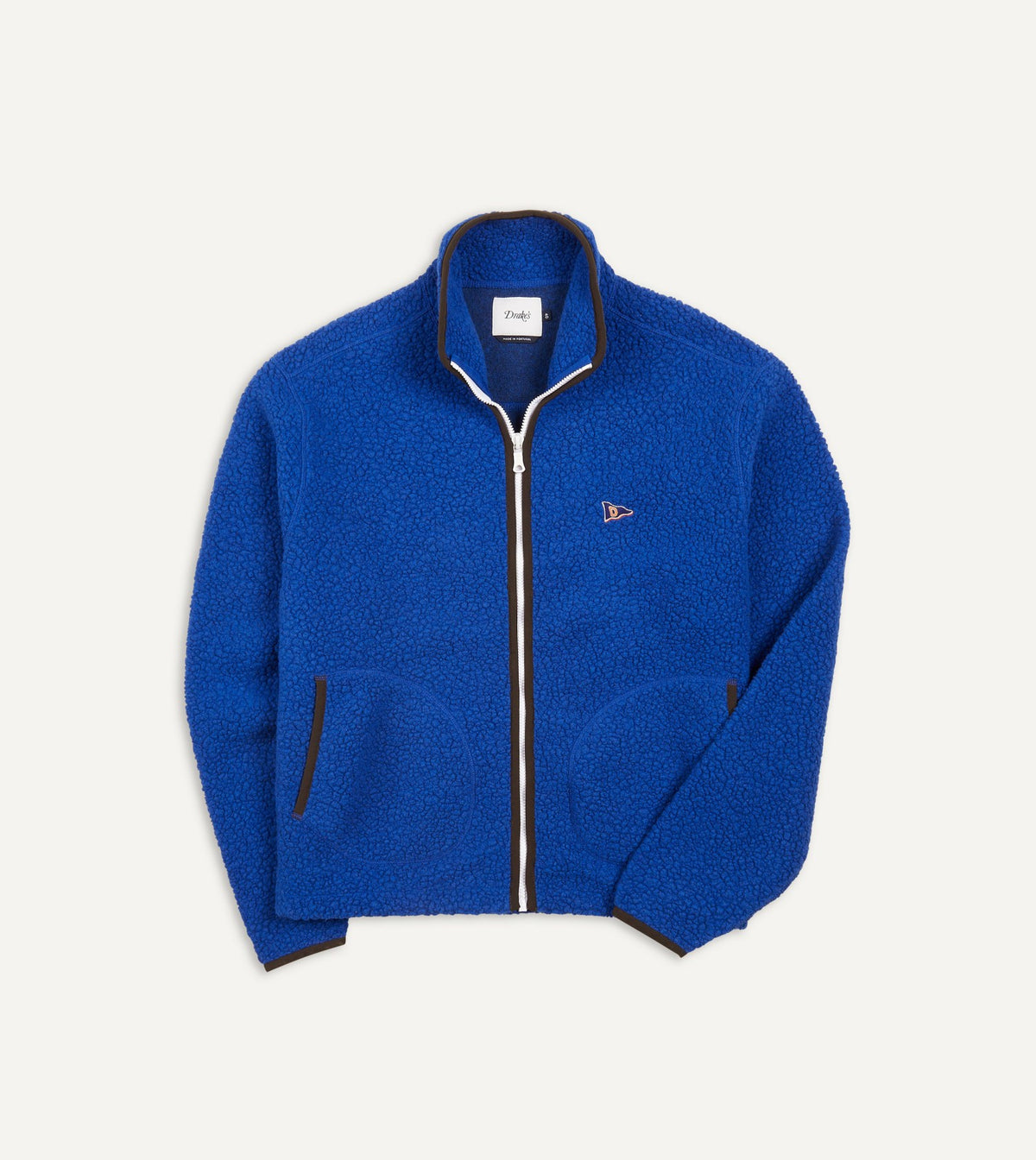Drake's Blue Boucle Wool Zip Fleece Jacket