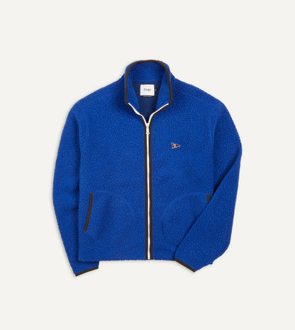 Drake's Blue Boucle Wool Zip Fleece Jacket