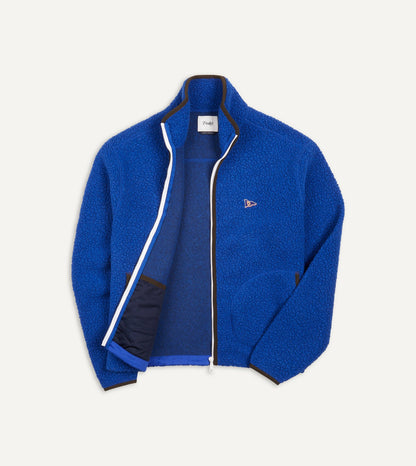 Drake's Blue Boucle Wool Zip Fleece Jacket
