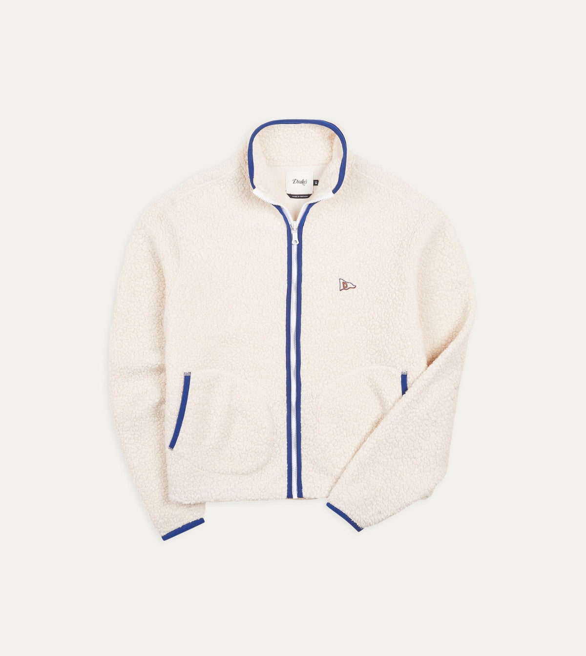 Drake's Ecru Boucle Wool Zip Fleece Jacket