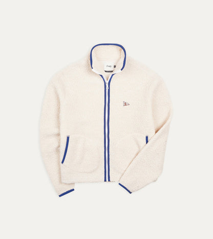 Drake's Ecru Boucle Wool Zip Fleece Jacket