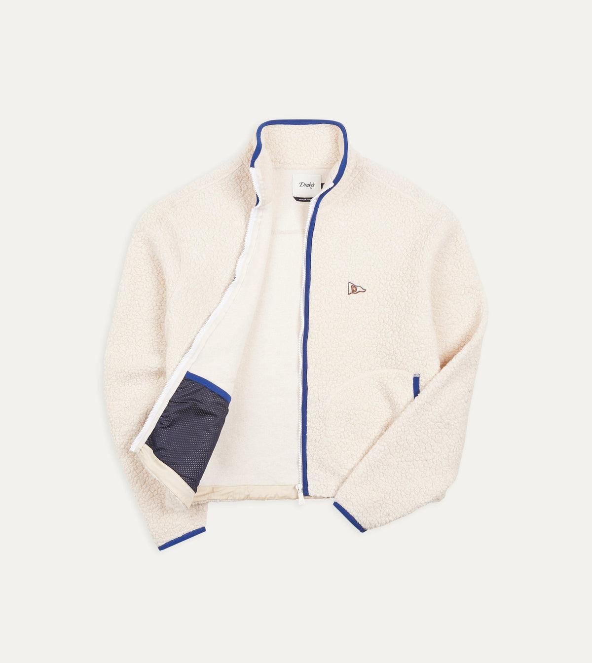 Drake's Ecru Boucle Wool Zip Fleece Jacket