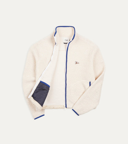 Drake's Ecru Boucle Wool Zip Fleece Jacket
