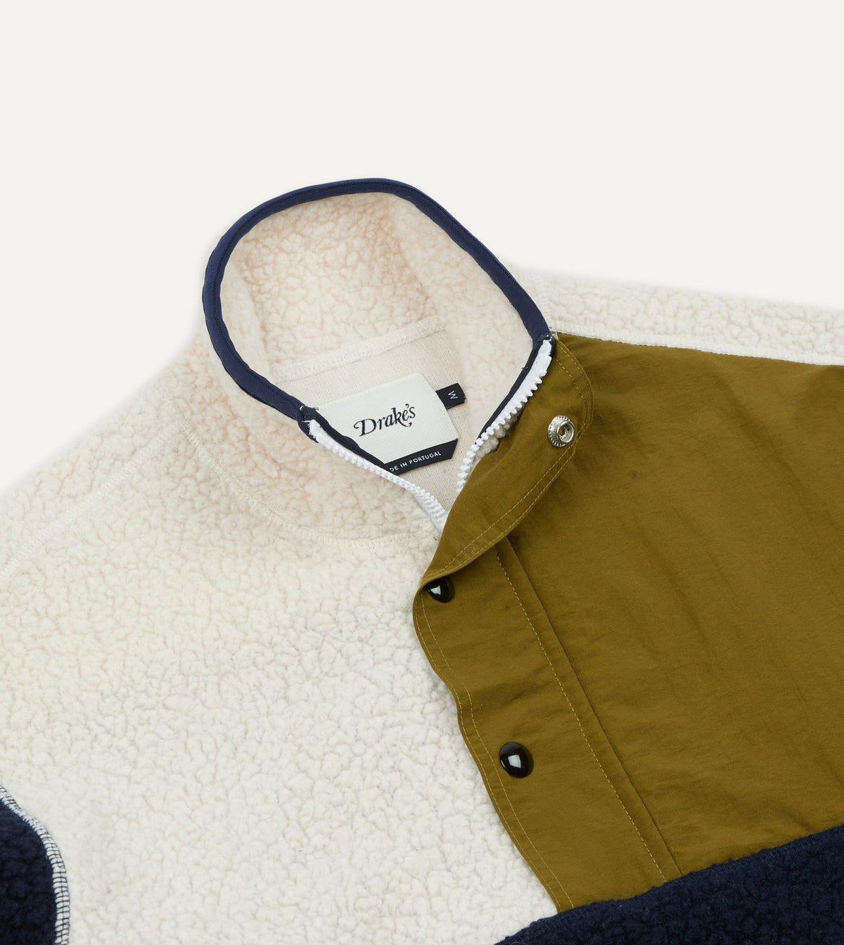 Drake's Navy, Ecru and Khaki Boucle Wool Half-Zip Fleece Jacket
