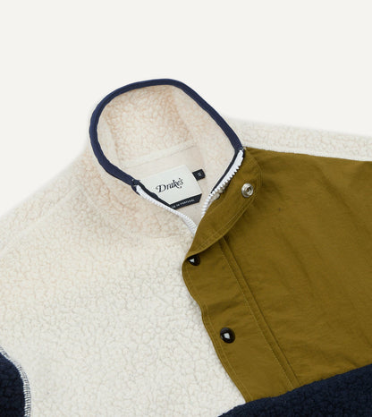 Drake's Navy, Ecru and Khaki Boucle Wool Half-Zip Fleece Jacket