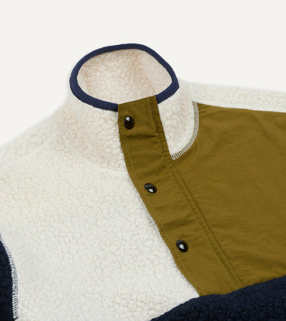 Drake's Navy, Ecru and Khaki Boucle Wool Half-Zip Fleece Jacket