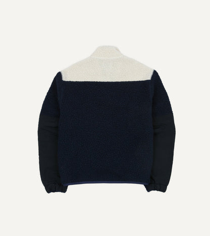 Drake's Navy, Ecru and Khaki Boucle Wool Half-Zip Fleece Jacket