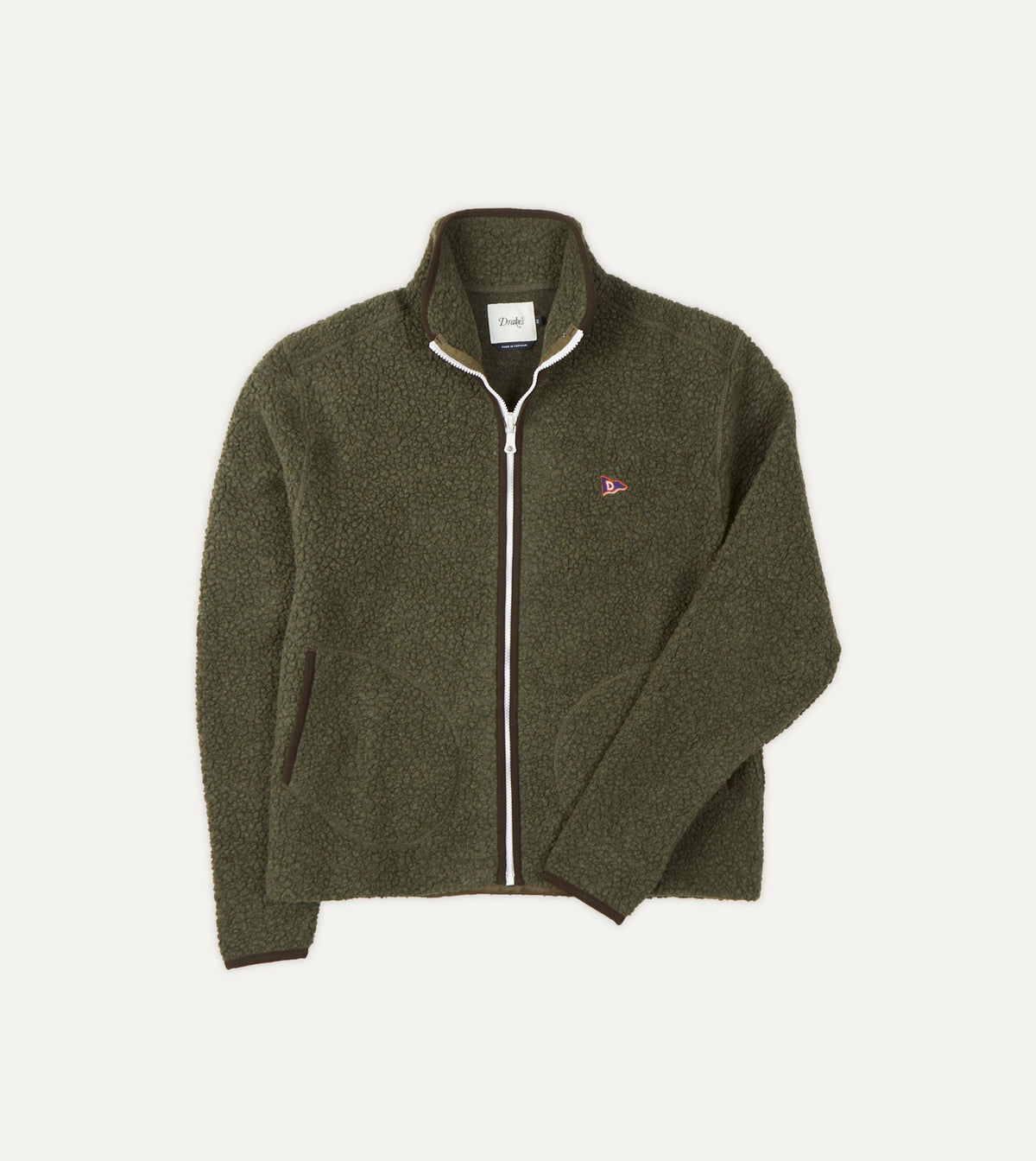 Drake's Green Boucle Wool Zip Fleece Jacket