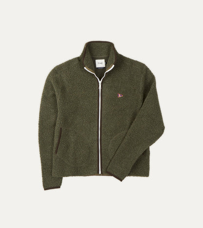 Drake's Green Boucle Wool Zip Fleece Jacket