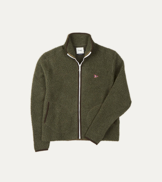 Drake's Green Boucle Wool Zip Fleece Jacket