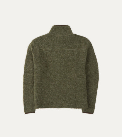 Drake's Green Boucle Wool Zip Fleece Jacket