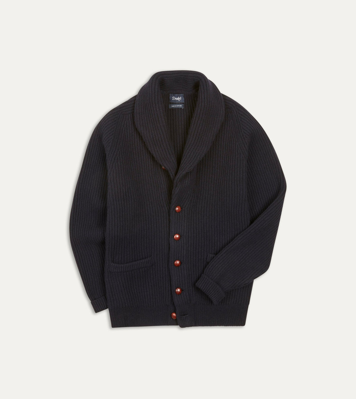 Drake's Navy Lambswool Shawl Collar Cardigan