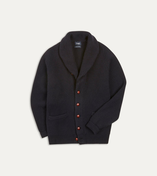 Drake's Navy Lambswool Shawl Collar Cardigan